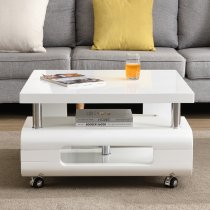 Alena Square High Gloss Coffee Table In White With Wheels