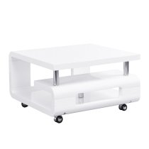 Alena Square High Gloss Coffee Table In White With Wheels