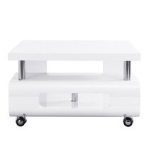 Alena Square High Gloss Coffee Table In White With Wheels