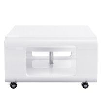 Alena Square High Gloss Coffee Table In White With Wheels