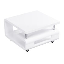 Alena Square High Gloss Coffee Table In White With Wheels