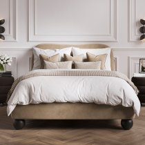 Ingram Velvet Double Bed In Mole