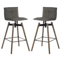 Silvis Grey Fabric Barstools With Dark Wooden Legs In Pair