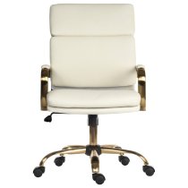 Ventura Leather Home And Office Chair In White And Brass