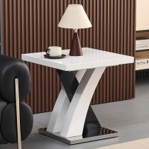 Axara High Gloss Lamp Table Square In White And Black