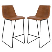 Berlin Caramel Maple PU Leather Bar Stools With Black Leg In Pair