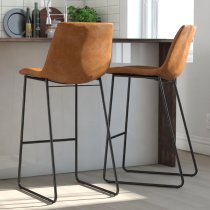 Berlin Caramel Maple PU Leather Bar Stools With Black Leg In Pair