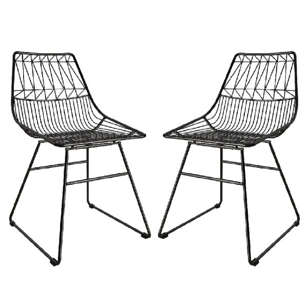 Auckland Black Metal Bistro Dining Chairs In Pair