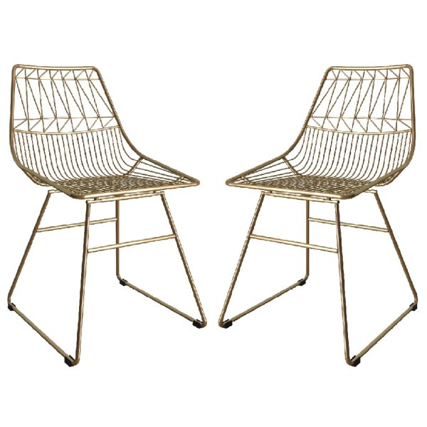 Auckland Gold Metal Bistro Dining Chairs In Pair