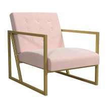 Ladson Velvet Bedroom Chair With Gold Metal Frame In Pink