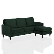 Sarnia Velvet Reversible Corner Sofa With Black Legs In Green