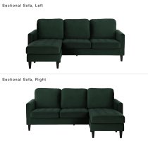 Sarnia Velvet Reversible Corner Sofa With Black Legs In Green