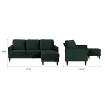 Sarnia Velvet Reversible Corner Sofa With Black Legs In Green