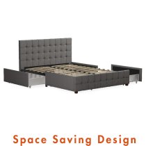 Elkhart Fabric Double Bed With 4 Drawers In Grey