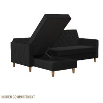 Lahaina Velvet Sofa Bed With Oak Legs In Black