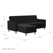 Lahaina Velvet Sofa Bed With Oak Legs In Black