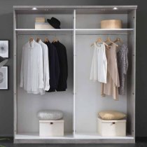 Namilon LED Mirrored Wardrobe 4 Doors In Gloss White Grey Marble