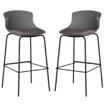 Hinton Grey Plastic Bar Stools With Fabric Seat In Pair