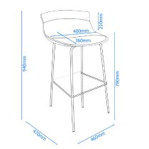 Hinton Grey Plastic Bar Stools With Fabric Seat In Pair