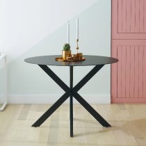 Modena Charcoal Glass Dining Table With Black Metal Frame