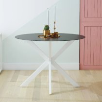 Modena Black Glass Dining Table With White Metal Frame