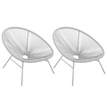 Tampere Light Grey Woven Resin Outdoor Lounge Chair In Pair