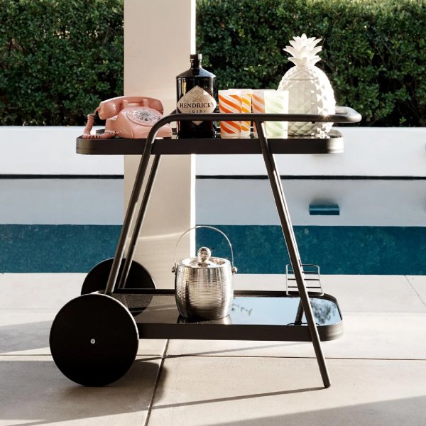 Palmer Black Glass Drinks Serving Trolley In Charcoal