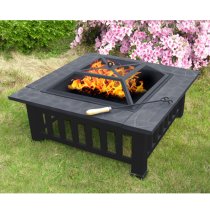 Gainesville Fax Stone Burning Fire Pit With Grilling In Black