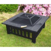 Gainesville Fax Stone Burning Fire Pit With Grilling In Black