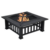 Gainesville Fax Stone Burning Fire Pit With Grilling In Black