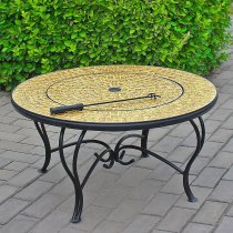 Sahuarita Fax Stone Burning Fire Pit With Grilling In Gold Black