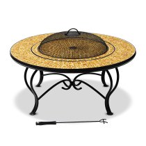 Sahuarita Fax Stone Burning Fire Pit With Grilling In Gold Black