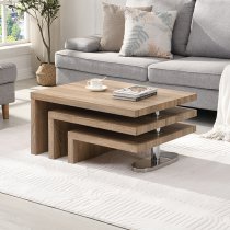 Design Rotating Wooden Coffee Table With 3 Tops In Sanremo Oak