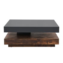 Hugo Rotating Wooden Coffee Table In Grey And Rustic Oak