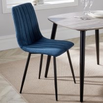 Arta Grey Wooden Dining Table 4 Blue Straight Chairs