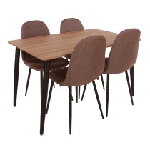 Arta Rectangular Oak Wooden Dining Table 4 Fabric Brown Chairs