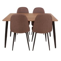 Arta Rectangular Oak Wooden Dining Table 4 Fabric Brown Chairs