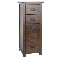 Birtley Wooden Tall Chest Of 5 Drawers In Dark Brown