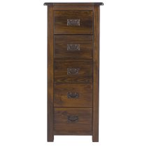 Birtley Wooden Tall Chest Of 5 Drawers In Dark Brown