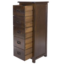 Birtley Wooden Tall Chest Of 5 Drawers In Dark Brown