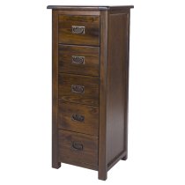 Birtley Wooden Tall Chest Of 5 Drawers In Dark Brown