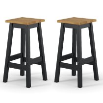 Consett Black And Oak Wooden Bar Stools In Pair