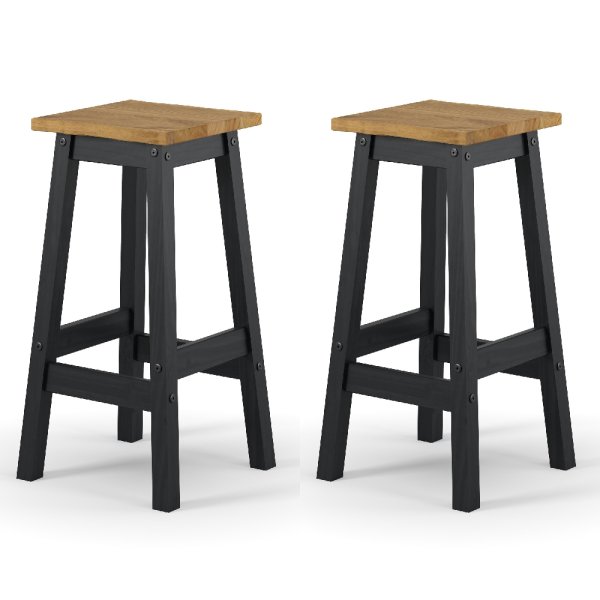 Consett Black And Oak Wooden Bar Stools In Pair