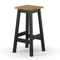 Consett Black And Oak Wooden Bar Stools In Pair