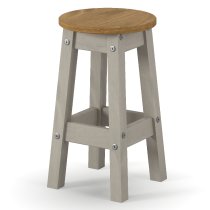 Consett Grey And Oak Round Wooden Bar Stools In Pair