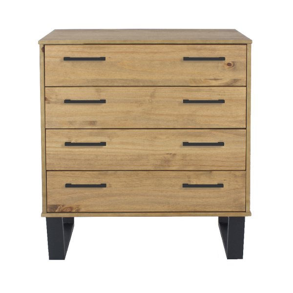 Tilston Wooden Wide Chest Of 4 Drawers In Oak And Black