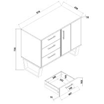 Tilston Wooden Sideboard With 1 Door 3 Drawers In White And Black