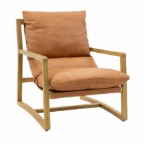 Bandera Leather Lounge Chair With Oak Legs In Brown