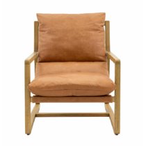 Bandera Leather Lounge Chair With Oak Legs In Brown