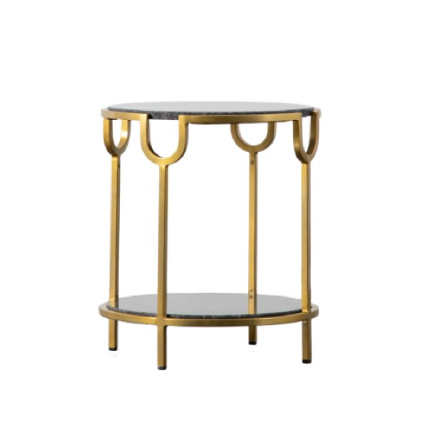 Waldorf Metal Round Side Table In Black And Gold